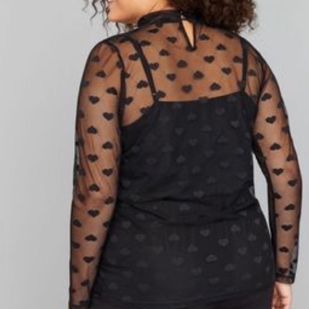 Lane Bryant Whimsigoth Vamp Goth Witchy Grunge Sheer Heart Mesh Top Black 18 20 - Picture 11 of 11